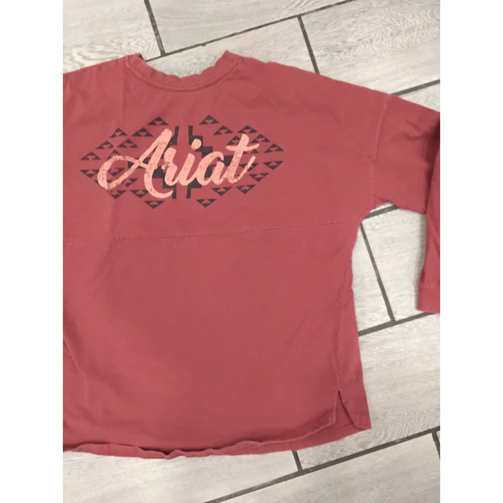 Ariat REAL Women XL Oversized Long Sleeve Jersey Tee Aztec Logo Terracotta Red - Picture 3 of 6